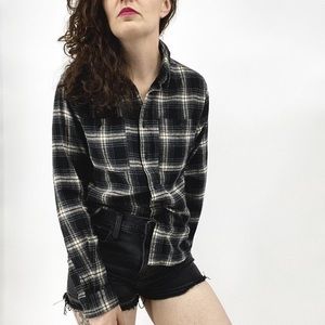 Native youth plaid button down black grey small